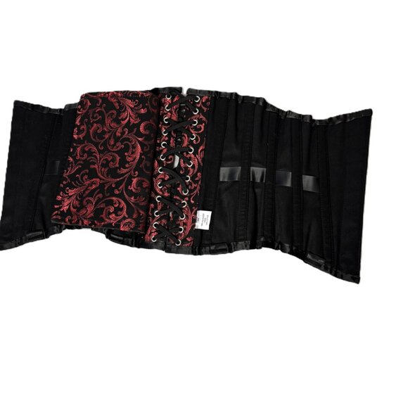 * Red Black brocade Underbust Corset Waist Cincher EUC Size 24 main image 13